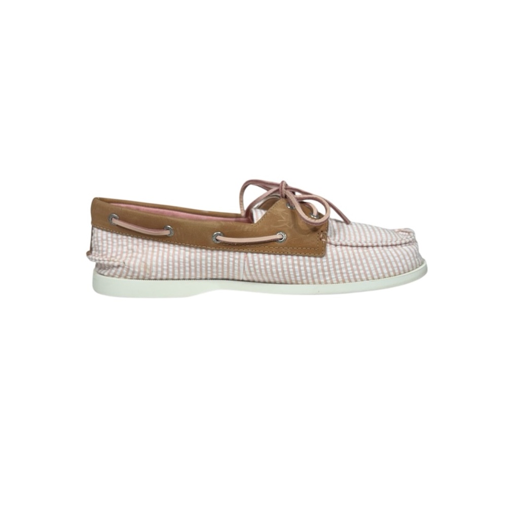 Sperry Top-Sider O 2-Eye Seersucker Print Pink & White Stripe Boat Shoe Size 9 - Picture 3 of 11